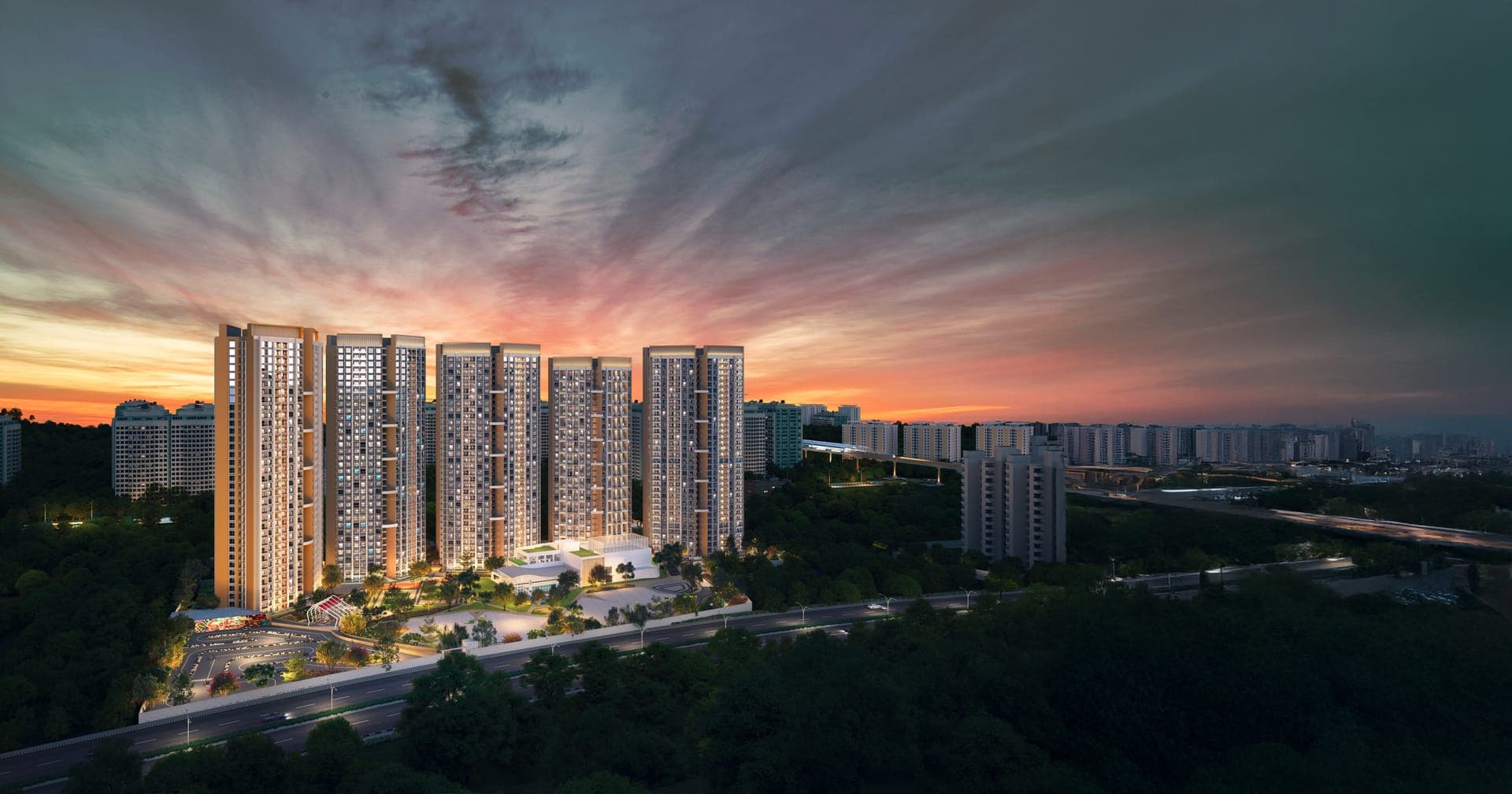 Gera Developments Pune premium night elevation view background