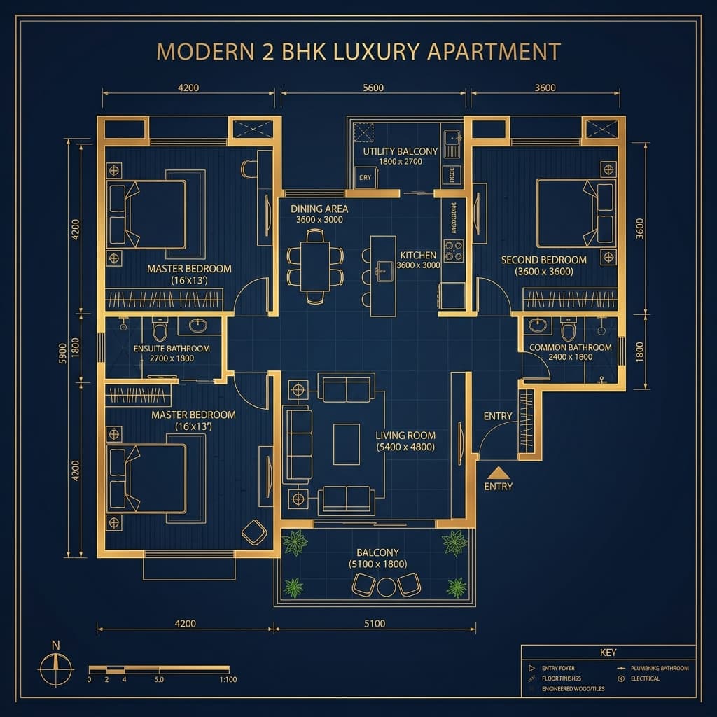 2BHK Floor Plan Layout